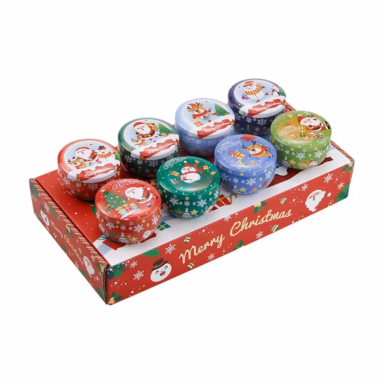 パーソナライズされたクリスマスギフトセット金属ボックス食品クッキーブリキの箱空のラウンド金属クッキーブリキの箱包装卸売